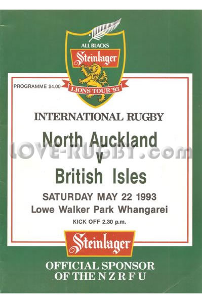 1993 North Auckland v British Lions  Rugby Programme
